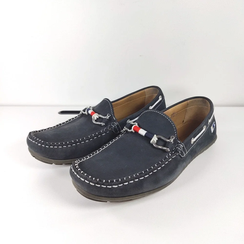Riomar Waterman Navy Leather Boat Shoes Driving Loafers Coastal Mens 9 EU 42